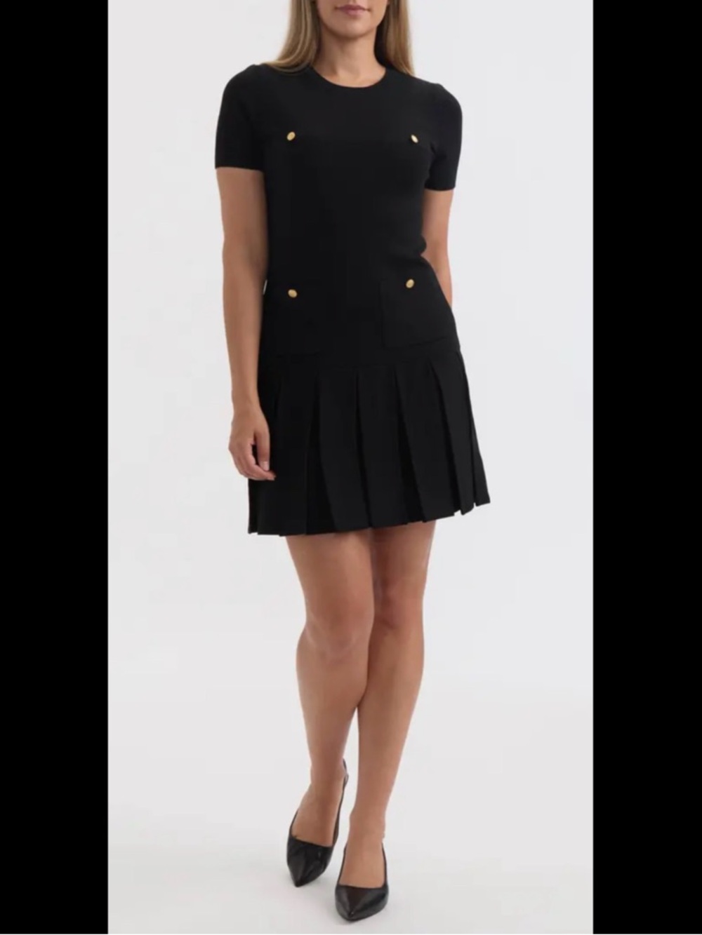 Ellen Tracy Black Pleated Sweater Dress M EUC